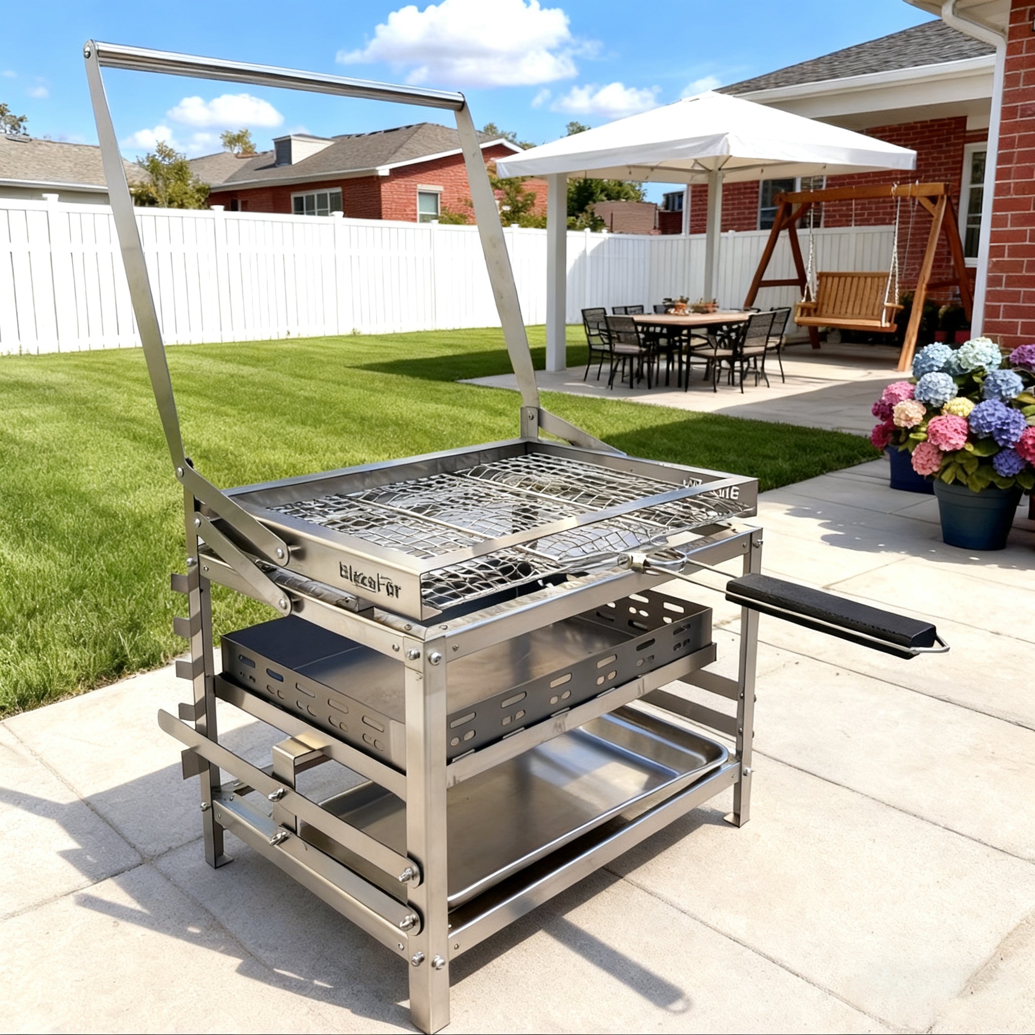 360° Rotating Adjustable Charcoal BBQ Grill, Portable Outdoor Camping Grill