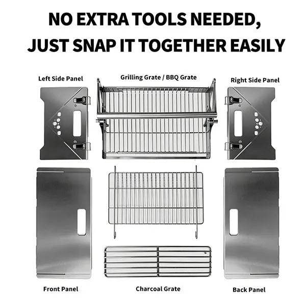 Manual 360° Rotatable Flip BBQ Grill, Foldable Stainless Steel Portable Outdoor Grill